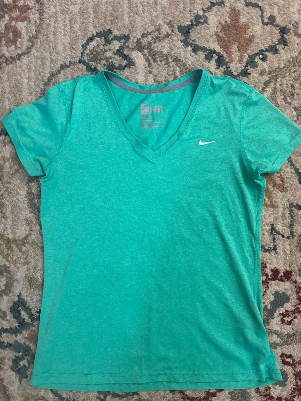 Nike Women's Short Sleeve V-Neck Tee in Teal (more green than blue)